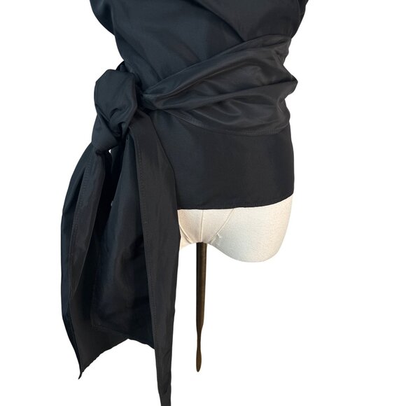 ZARA Black XS Ruffle Neck Wrap Top With Puff Sleeves & Side Sash Tie - Picture 8 of 16